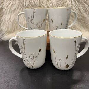 Charter Club Porcelain Grand Buffet Gold Silhouette Trim Floral Mugs Set of 4